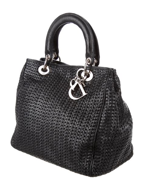 dior tote bag black leather|lady dior leather bags.